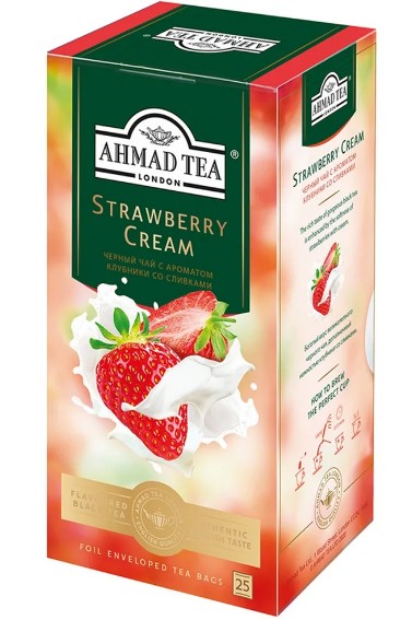 Чай черный с ароматом Клубники со сливками, Ahmad Tea, 25 пакетиков