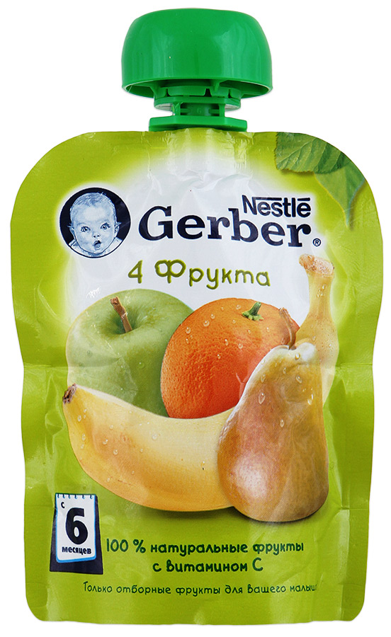 Пюре 4 фрукта для детей с 6 месяцев, Gerber, 90 гр.