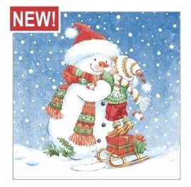 Салфетки бумажные Новогодние Мальчик и снеговик 33х33 см 3-х сл., Bouquet, 20 шт