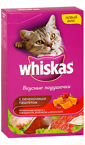 Вкусные подушечки для кошек с нежным паштетом с говядиной, Whiskas, 350 гр