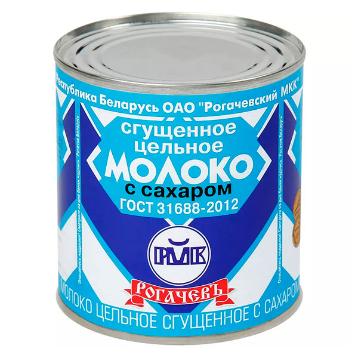 Молоко цельное сгущенное с сахаром 8,5%, Рогачевъ, 380 гр