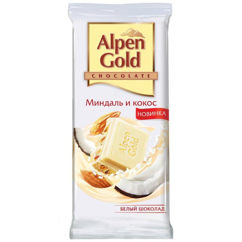 Шоколад молочный Миндаль и кокос, Alpen Gold, 85 гр.