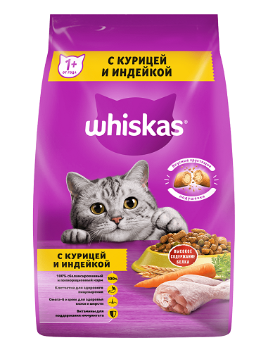 Сухой корм для кошек с курицей и индейкой, Whiskas, 1,9 кг
