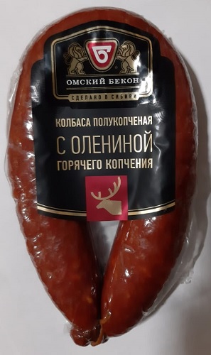 Колбаса полукопченая с олениной горячего копчения, Омский Бекон, 300 гр