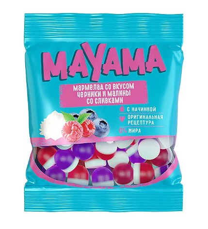 Мармелад Маяма с желейной начинкой со вкусами Черники и малины, Яшкино, 70 гр