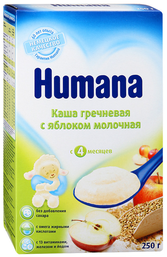 Humana Каша гречневая с яблоком молочная с 4 месяцев, 250 гр