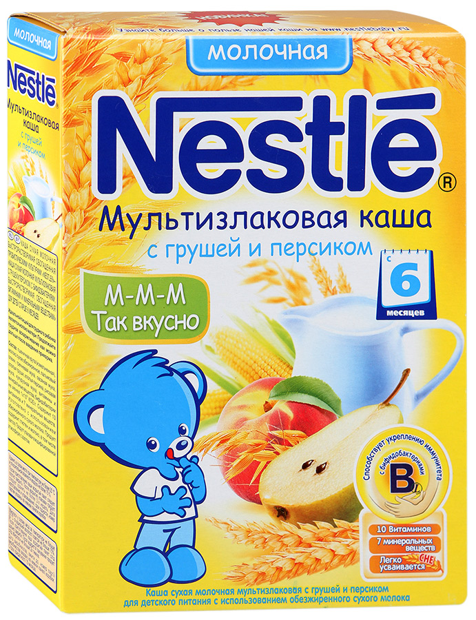 Каша молочная Мультизлаковая с грушей и персиком с 6 месяцев, Nestle, 220 г