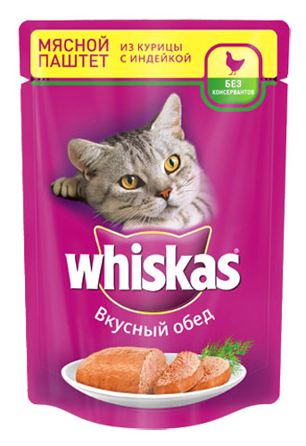 Корм для кошек Паштет Курица и индейка, Whiskas, 75 гр