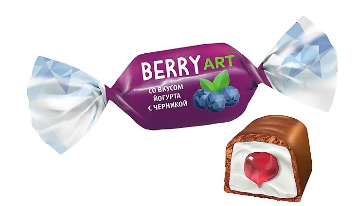 Конфеты желейные глазированные со вкусом йогурта с черникой Berry Art, Яшкино, 27 штук (250 гр. ± 10 гр)