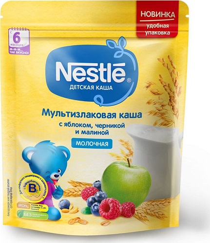 Каша молочная Мультизлаковая с яблоком, черникой и малиной с 6 месяцев, Nestle, 220 гр