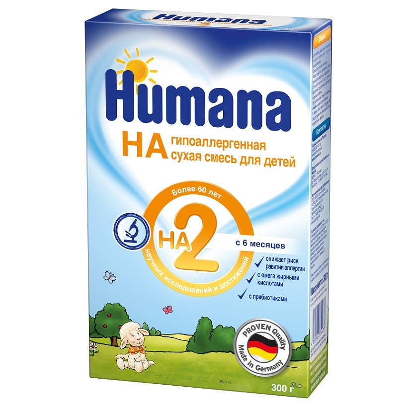 Смесь сухая гипоаллергенная с пребиотиками №2 с 6 месяцев, Humana, 300 гр