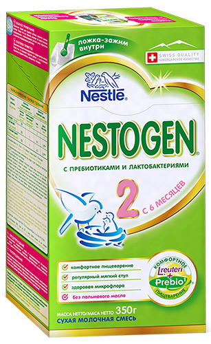 Смесь сухая молочная с пребиотиками и лактобактериями 2 (с 6 месяцев), Nestogen, 350 гр