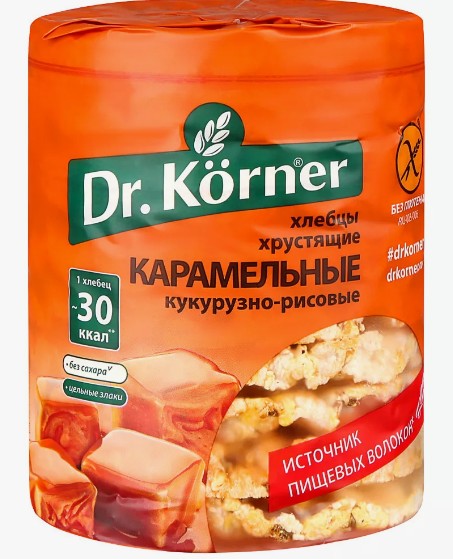 Хлебцы кукурузно-рисовые Карамельные, Dr.Korner, 90 гр