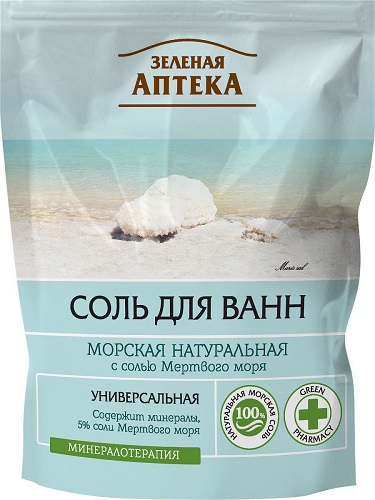 Соль для ванн морская натуральная с солью Мертвого моря, Зеленая аптека, 500 гр