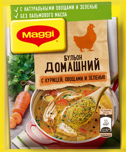 Бульон домашний с курицей, овощами и зеленью, Maggi, 70 гр