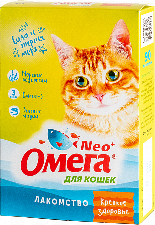 Витамины для кошек Омега-3 Лакомство Крепкое здоровье, Neo Омега, 90 шт 