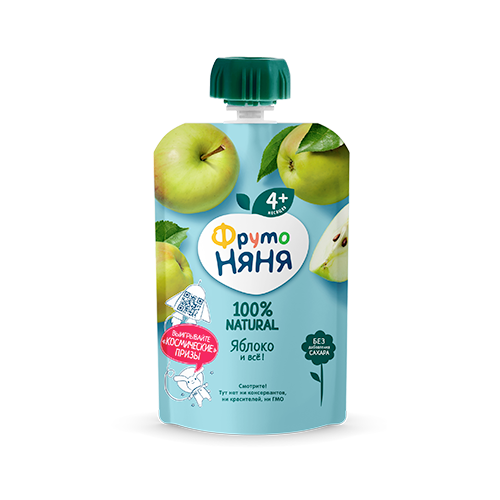 Пюре яблочное натуральное гипоаллергенное с 4 месяцев, ФрутоНяня, 90 гр