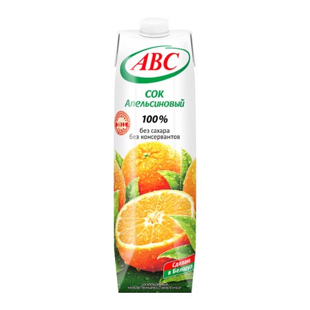 Сок 100% апельсиновый, ABC, 1 л.
