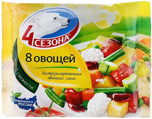 8 овощей смесь овощная замороженная, 4 сезона, 400 гр