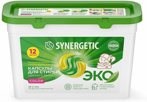 Гипоаллергенные капсулы для стирки цветного белья, Synergetic, 12 шт