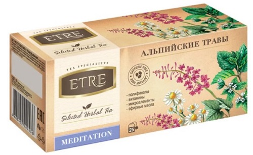 Чайный напиток Meditation Альпийские травы, Etre, 25 пакетиков