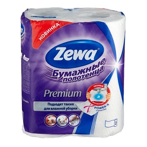 Полотенца бумажные 2-х сл. белые, Zewa Premium, 2 рулона