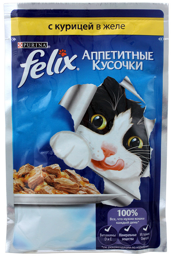 Корм для кошек с курицей в желе Аппетитные кусочки, Felix, 75 гр
