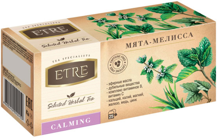 Чайный напиток Calming Мята-мелисса, Etre, 25 пакетиков