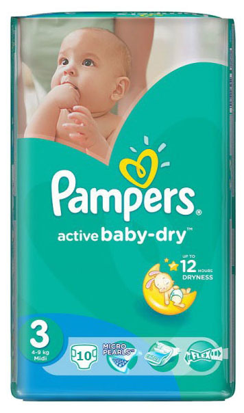 Pampers Active Baby подгузники №3 4-9 кг (Микро упаковка), 10 шт