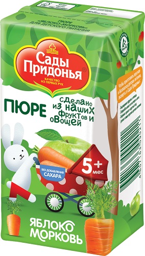 Пюре Яблоко-морковь с 5 месяцев (тетрапак), Сады Придонья, 125 мл