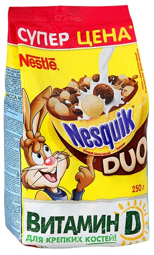 Готовый шоколадный завтрак Шарики (белые и темные), Nesquik Duo, 250 гр