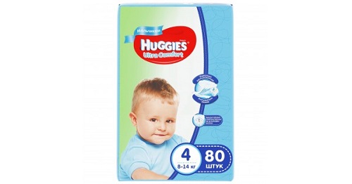 Подгузники Giga-упаковка №4 для мальчиков, 80 шт, 8-14 кг, Huggies Ultra Comfort