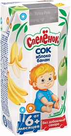 Сок Яблоко-банан с мякотью с 6 месяцев, Спеленок, 0,2 л