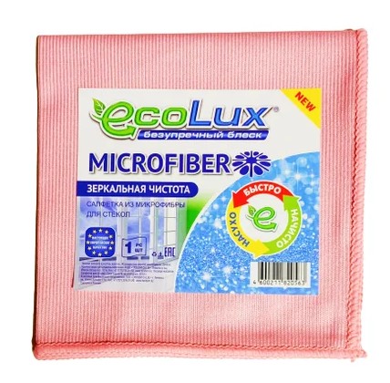 Салфетка из микрофибры для стекол Зеркальная чистота, EcoLux, 1 шт