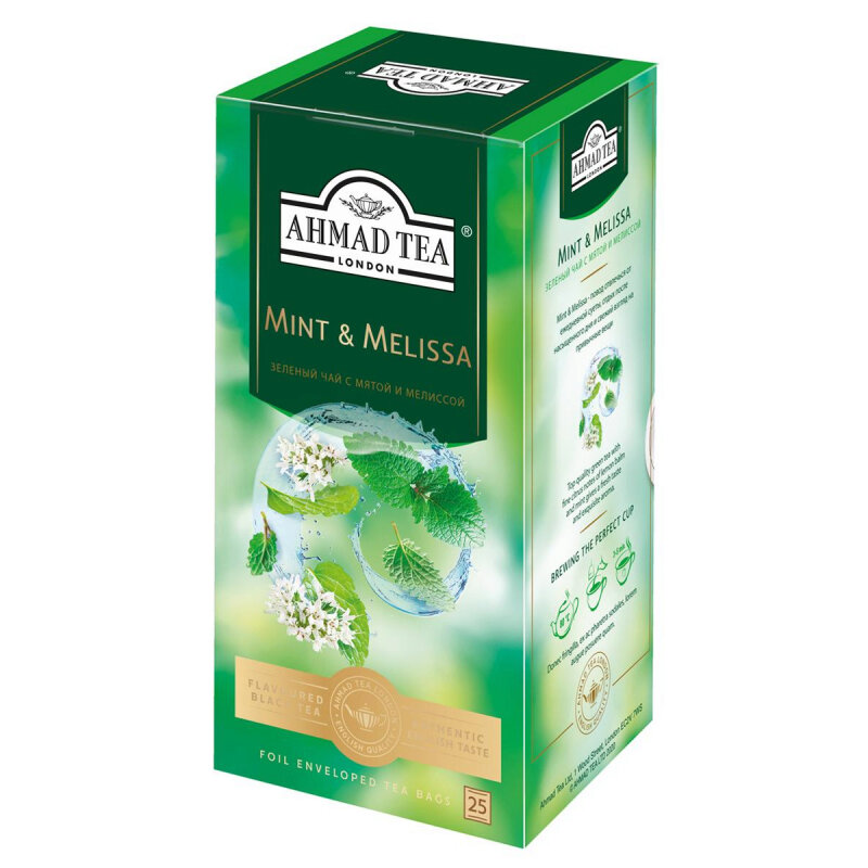 Чай зеленый с мятой и мелиссой, Ahmad Tea, 25 пакетиков