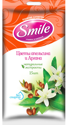Салфетки влажные с натуральными растительными экстрактами (в ассорт), Smile, 15 шт