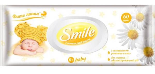 Салфетки влажные детские с экстрактом ромашки и алоэ (с клапаном), Smile Baby, 60 шт