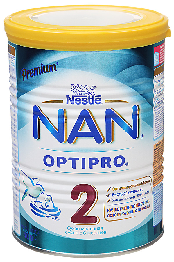 Смесь сухая молочная 2 (с 6 месяцев), Nan Premium, 400 гр