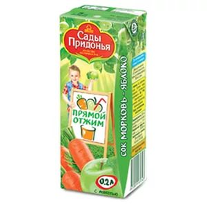 Сок Морковь-яблоко с мякотью с 5 месяцев, Сады Придонья, 0,2 л