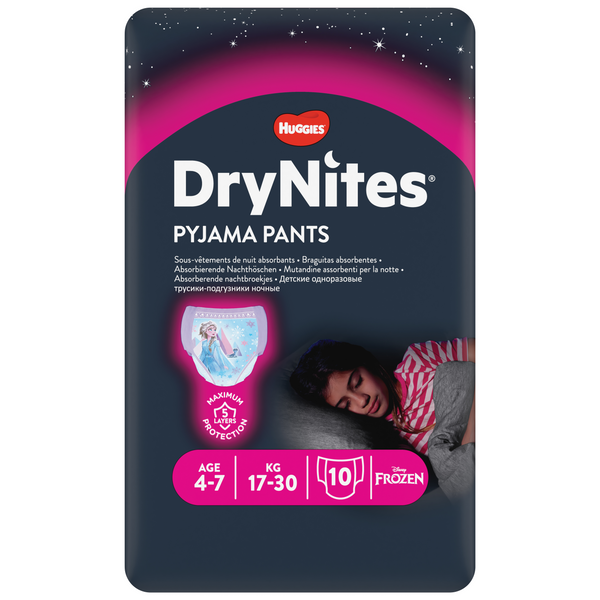 Подгузники-трусики урологические для девочек 4-7 лет (17-30 кг), Huggies Dry Nites, 10 шт