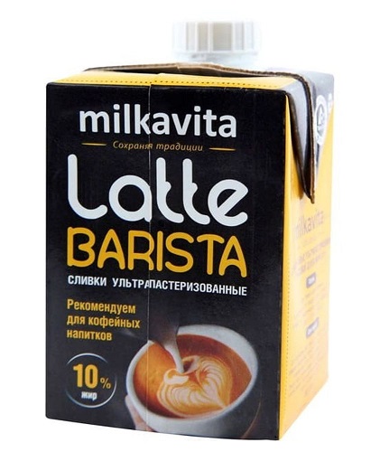 Сливки ультрапастеризованные для кофейных напитков Latte Barista 10%, Milkavita, 500 мл