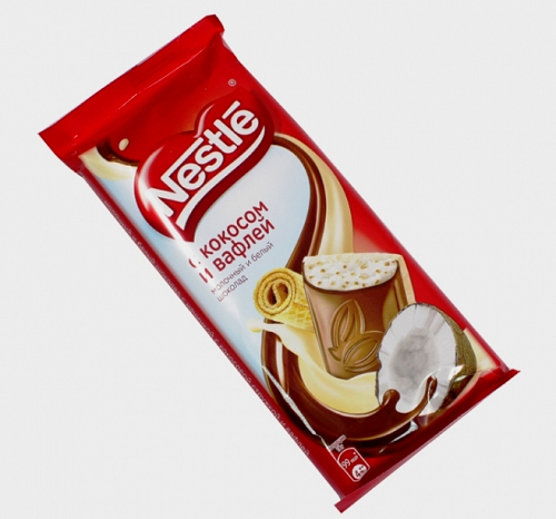 Шоколад нежный молочный и белый Кокос и вафля, Nestle, 90 гр