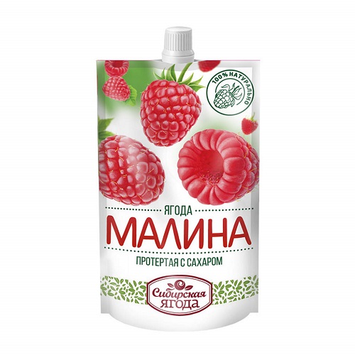 Ягода протертая с сахаром Малина, Сибирская ягода, 280 гр.