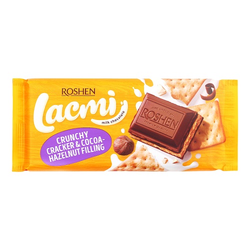 Шоколад молочный Lacmi с какао-ореховой начинкой и крекером, Roshen, 110 гр