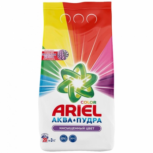 Порошок стиральный автомат для цветных тканей Color, Ariel Аква-пудра, 3 кг.