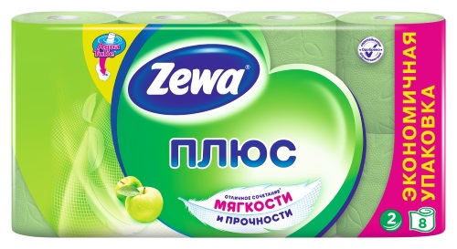 Туалетная бумага с ароматом Яблока, Zewa Плюс, 8 рул.