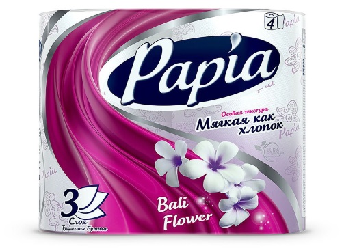 Туалетная бумага Bali Flower 3-х сл.,  Papia, 4 рулона