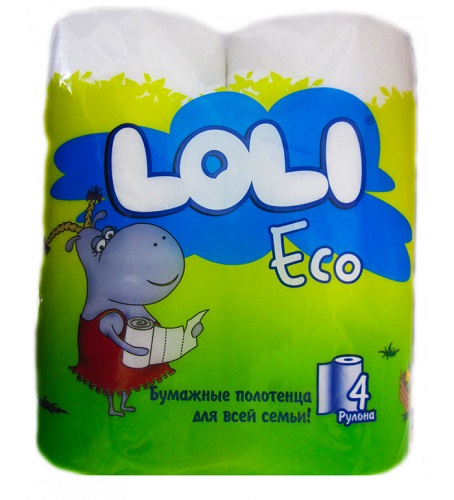 Полотенца бумажные Eco 2-х сл., Loli, 4 рулона
