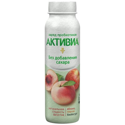 Питьевой биойогурт с бифидобактериями Яблоко-персик, Активиа Danone, 260 гр