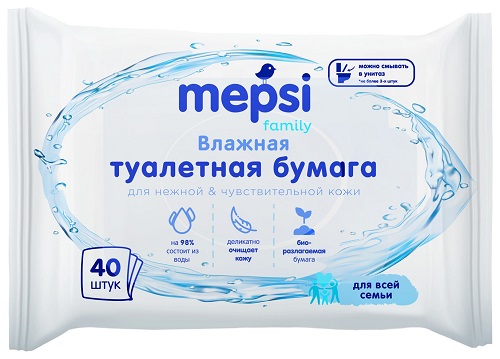 Влажная туалетная бумага, Mepsi, 40 шт
